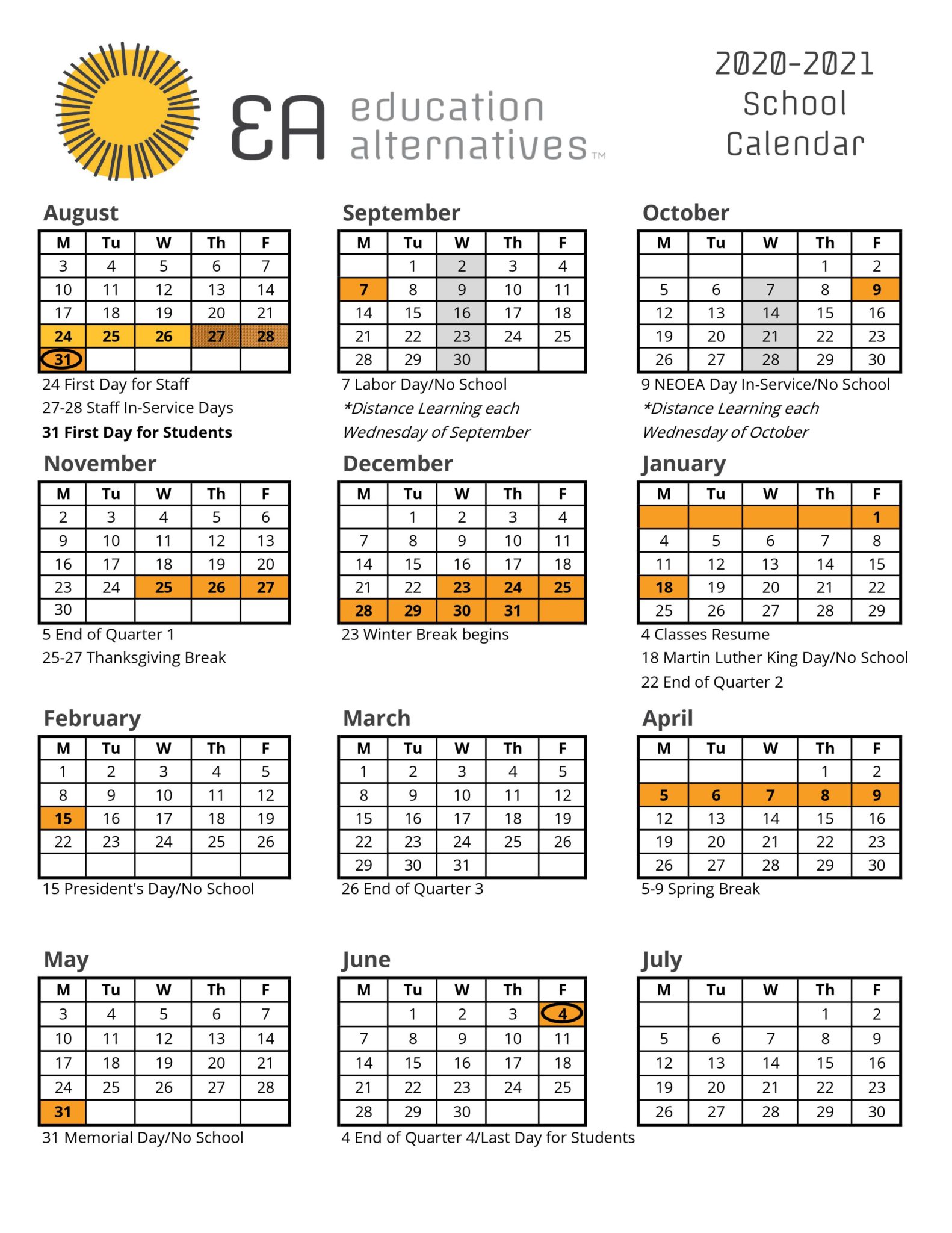 Calendar Education Alternatives