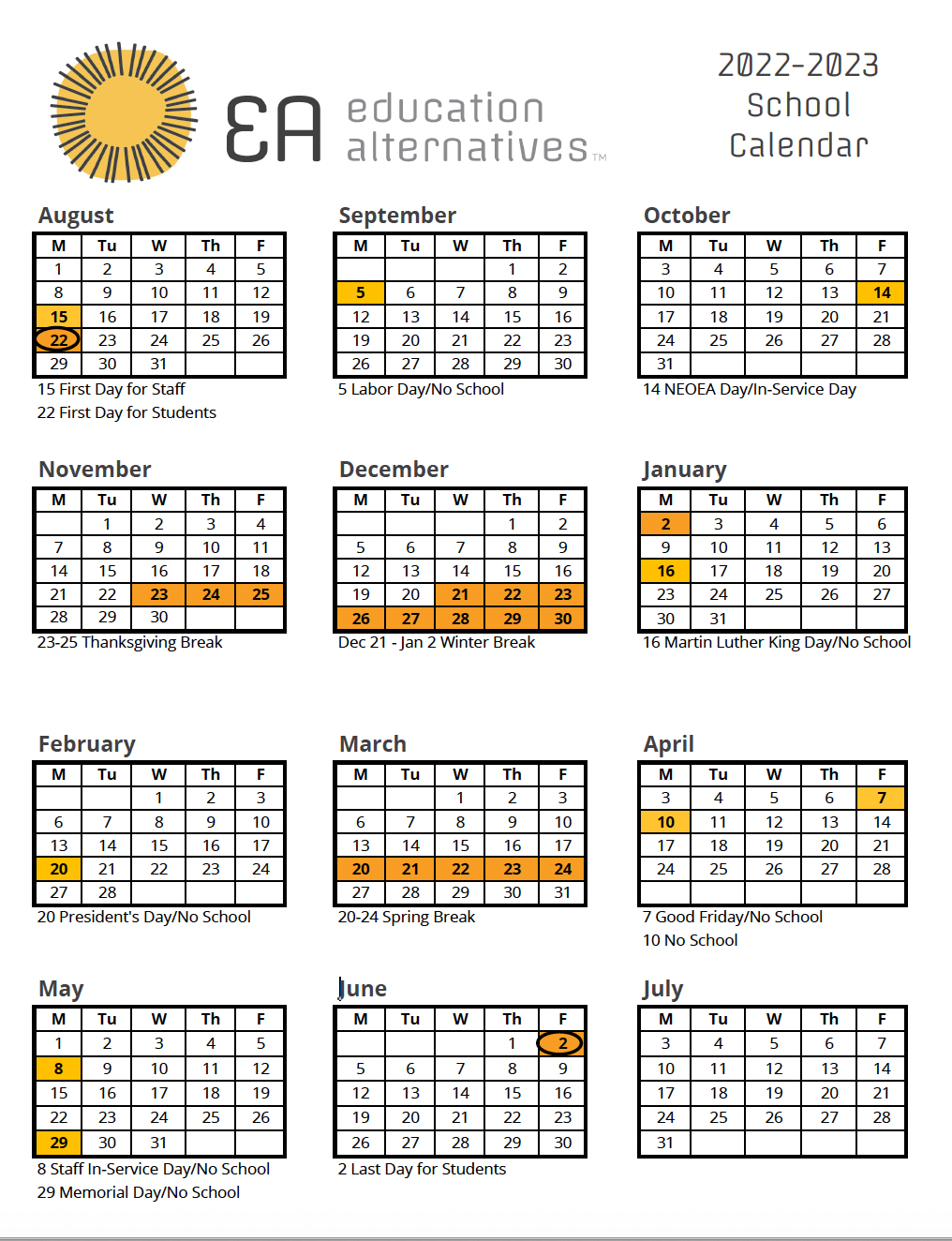 Academic Calendar Education Alternatives